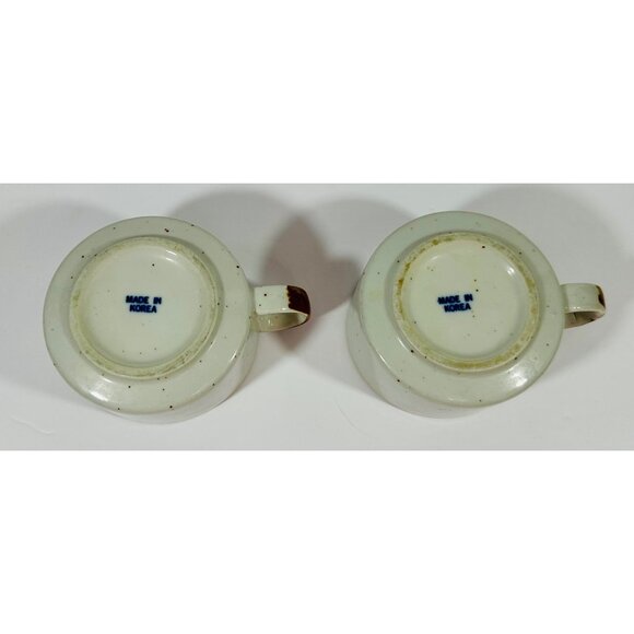 Vintage Korean Ceramic Stoneware Soup Mugs Floral Design Hand-Painted Brown & Wh - Picture 15 of 15